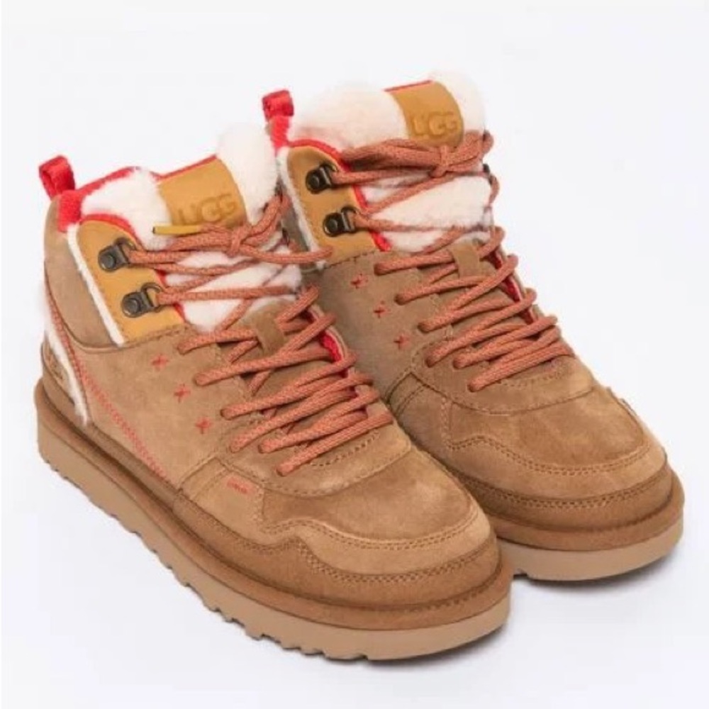 UGG Tan and Red Ankle Boots